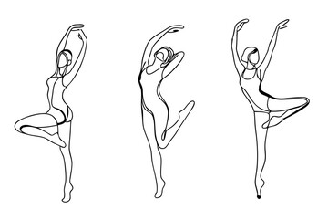 One line Woman Body Drawing Set, different pose, vector 