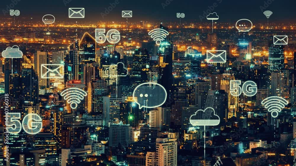 Poster smart digital city with globalization abstract graphic showing connection network . concept of futur