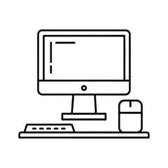 Simple Line Drawing of Desktop Computer with Monitor