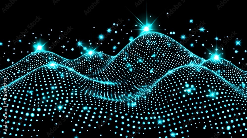 Aufkleber abstract turquoise terrain with glowing dots and sparkling particles