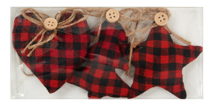 Plaid fabric with stars and hearts cut out isolated transparent background