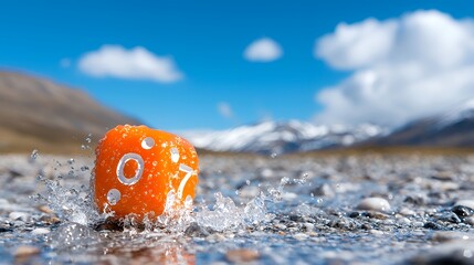 Obraz premium Orange die splashing in mountain river