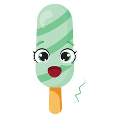 Happy mint popsicle with big eyes and surprised expression Ideal for food packaging, stickers, and fun summer-themed projects