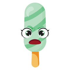 Mint green popsicle with angry face expression and striped design Great for food-related emotions, children products, and digital stickers