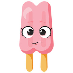 Cute pink popsicle with shy facial expression Perfect for summer designs, food-themed stickers, packaging, party invitations, and fun seasonal visuals