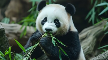 Obraz premium Adorable panda in natural habitat