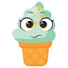 Mint ice cream cone with funny face expression Colorful and cute dessert illustration perfect for summer food packaging, menu design, and creative projects