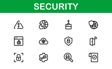 Essential Security Icon Set Vector Illustration. Includes Symbols for Lock, Shield, and Authentication to Strengthen for Digital Security Designs.