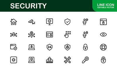 Essential Security Icon Set Vector Illustration. Includes Symbols for Lock, Shield, and Authentication to Strengthen for Digital Security Designs.