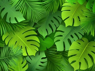 Cheerful overlapping decorative palm leaves nature background digital art lush green environment top-down view tropical concept for seo impact