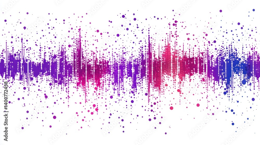 Poster a vibrant abstract representation of audio waveforms with speckled colors.