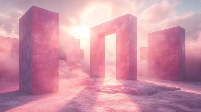  image of a pink wall with a doorway in the middle