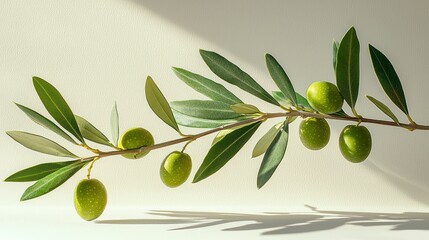 Olive Branch with Green Olives and Sunlight
