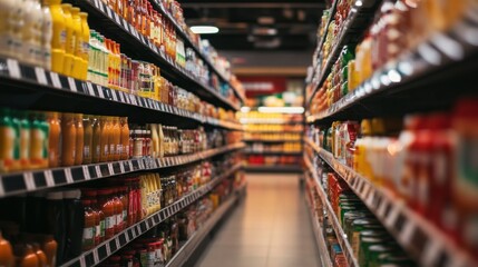 Fototapeta premium Supermarket Aisles: A Colorful Display of Groceries