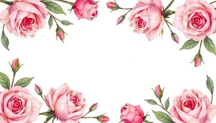 Delicate watercolor roses, leaves, and buds in a repeating pattern , swirls, vintage