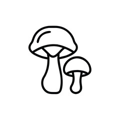 Two Mushrooms In Black And White Line Art Style Isolated On White Background Botanical Illustration