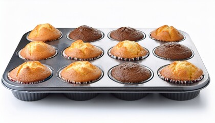 muffin tray with muffin isolated on white background