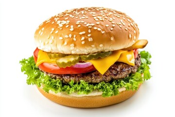 Tasty burger with cheese and toppings