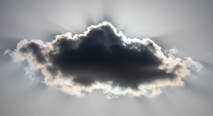 Dark cloud framed by soft light in grey sky evoking dramatic atmosphere