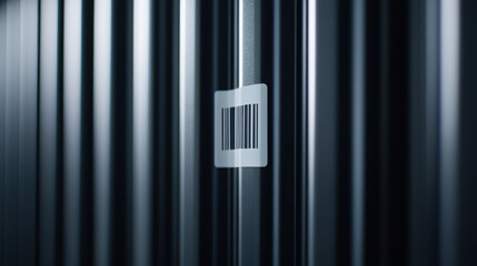 close up of shipping container with barcode label, emphasizing industrial design