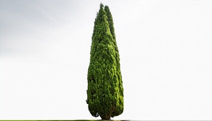 a tall cypress tree with a narrow profile and densely packed green leaves isolated on a white background
