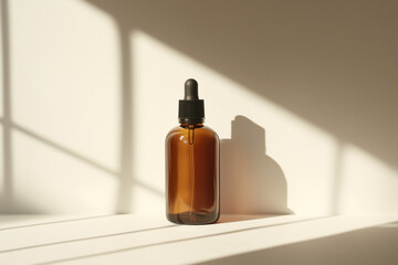 Artistic Still Life with Amber Dropper Bottle and Light