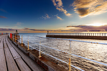 Whitby, UK, sunrise, early morning, seaside, harbour, old port, fishing port.