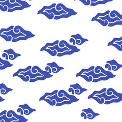 Obraz premium Painting of Indonesian Javanese batik cloth, seamless line pattern, megamendung motif