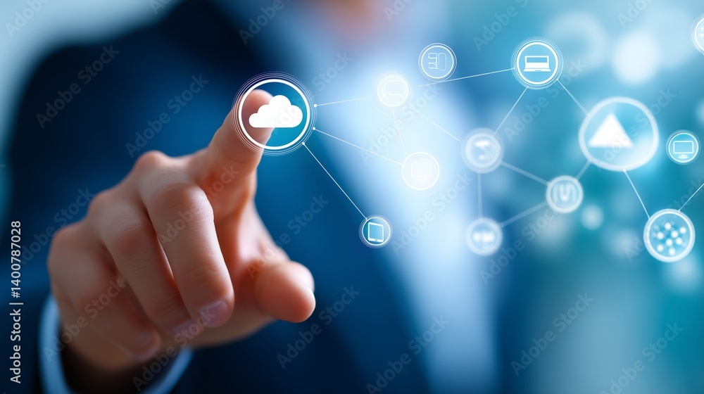 Poster digital interaction with cloud technology and data visualization in a modern business environment