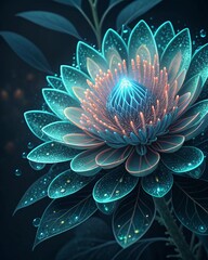 Obraz premium Digital Glowing Neon Flower – Futuristic Abstract Botanical on Dark Background