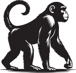 Fototapeta premium Monkey Clipart Silhouette, monkey illustration, monkey silhouette vector isolated on white background