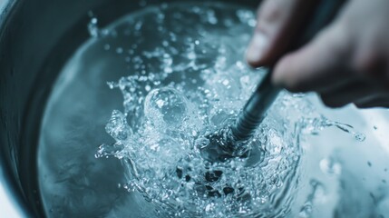 Plumber cleaning a clogged drain in a bathroom. Featuring problem-solving and skill