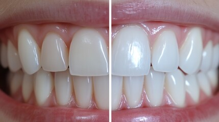 Close up image showing before and after teeth whitening treatment