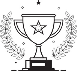 Elegant Black and White Champion Trophy Vector with Star and Laurel Wreath Design

