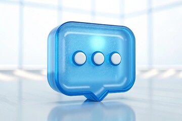 3D Render Of A Blue Transparent Speech Bubble Symbol On A White Surface Communication Concept Online Discussion And Digital Interaction, speech bubble, communication, online, digital, message