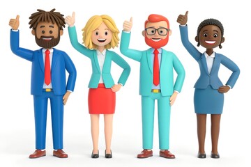 Diverse Business Team Showing Thumbs Up 3D Render Business Professionals Illustration Success And Agreement Cheerful Characters Giving Approval Gestures Optimistic Teamwork, 3d, render, cartoon