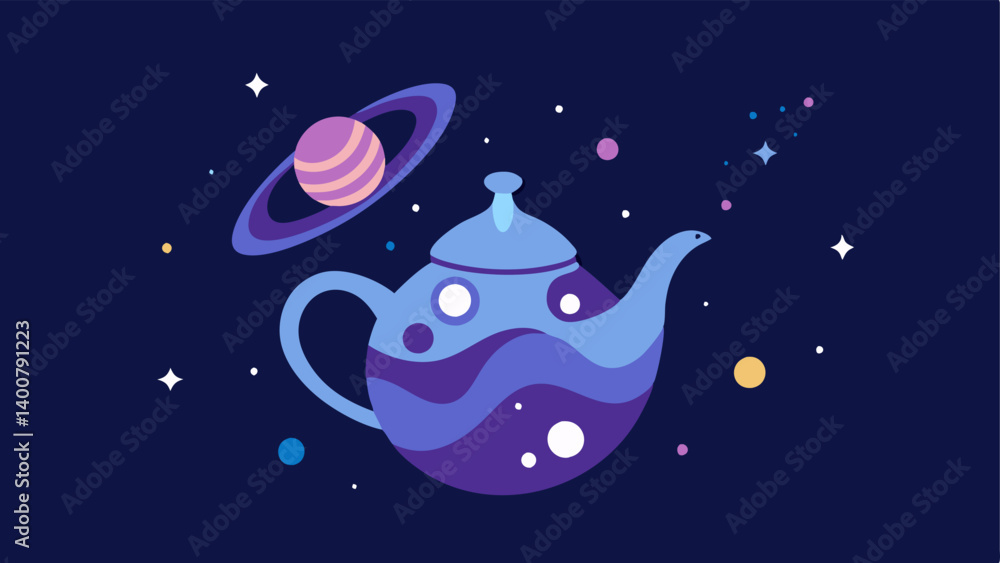 Poster galactic tea ceremony an elegant ornate teapot with intricate designs reminiscent of galaxies. as it