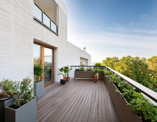contemporary balcony with white walls and green plants offering a clean and peaceful vibe