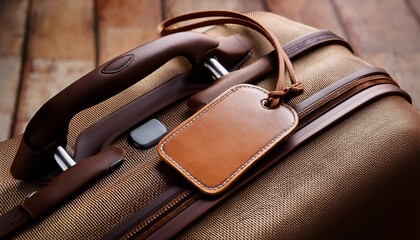 brown leather luggage tag on suitcase corner travel tag mockup