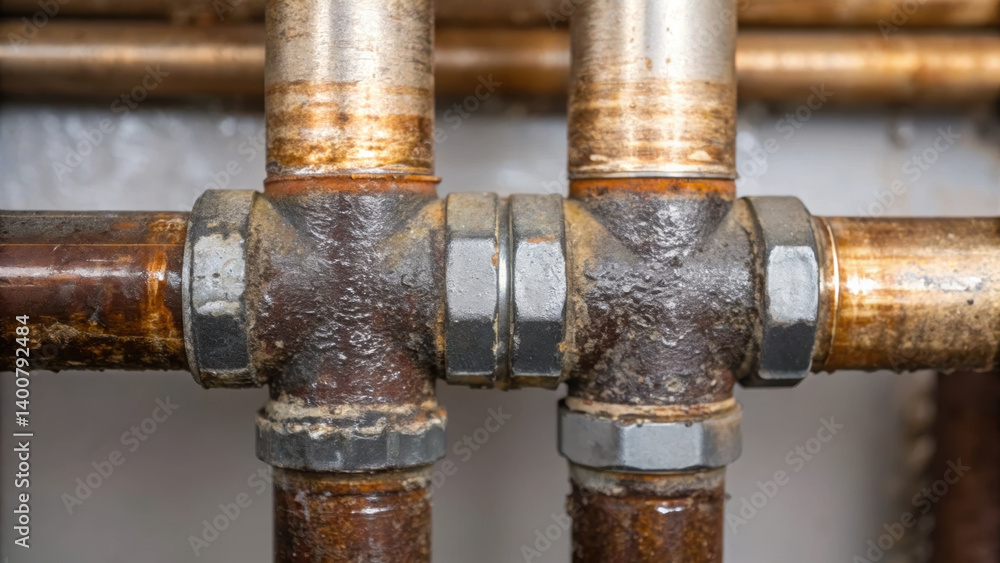 Poster rusty pipes and fittings show importance of regular boiler maintenance to prevent scale buildup in p