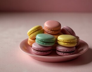 Obraz premium Macaroons on a pink plate on a white background