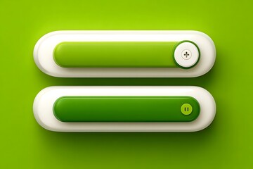 Fototapeta premium Two rounded elements sit stacked atop each other. Each contains an inner bar element and a button