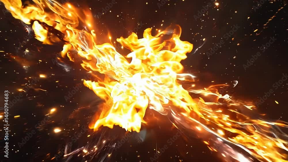 Poster abstract explosion in space with rocks and stones burst in flame, sci-fi and technology background