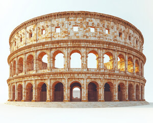 Naklejka premium Detailed Image of Ancient Roman Amphitheatre Isolated on White Background Front View Architectural Wonder