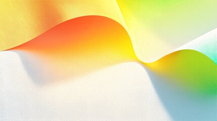 Abstract colorful paper waves flowing smoothly on white background creating a vibrant gradient.