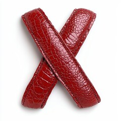 Red Leather Letter X Crossed Straps White Background