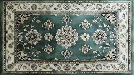  area rug with a green background and a white border
