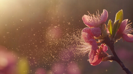 Close-up of pink blossom releasing pollen

