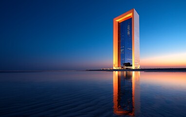 Modern Skyscraper Sunset Reflection.