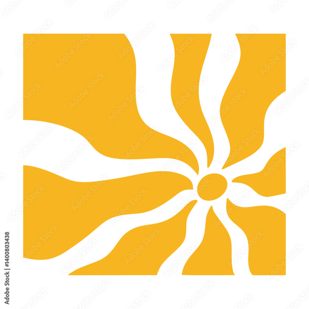 Aufkleber sun groovy radial in 70s psychedelic style. retro sunshine burst with abstract wave rays. flat vecto